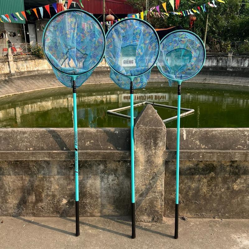 BỘ Vợt Cá Carbon Câu Đài,COMBO MẶT VỢT Vành Tròn MÀU XANH+ Cán CÓ 3 SIZE 2M1,2M4,2M7 Bắt Cá Fishing Đi Câu Câu Cá