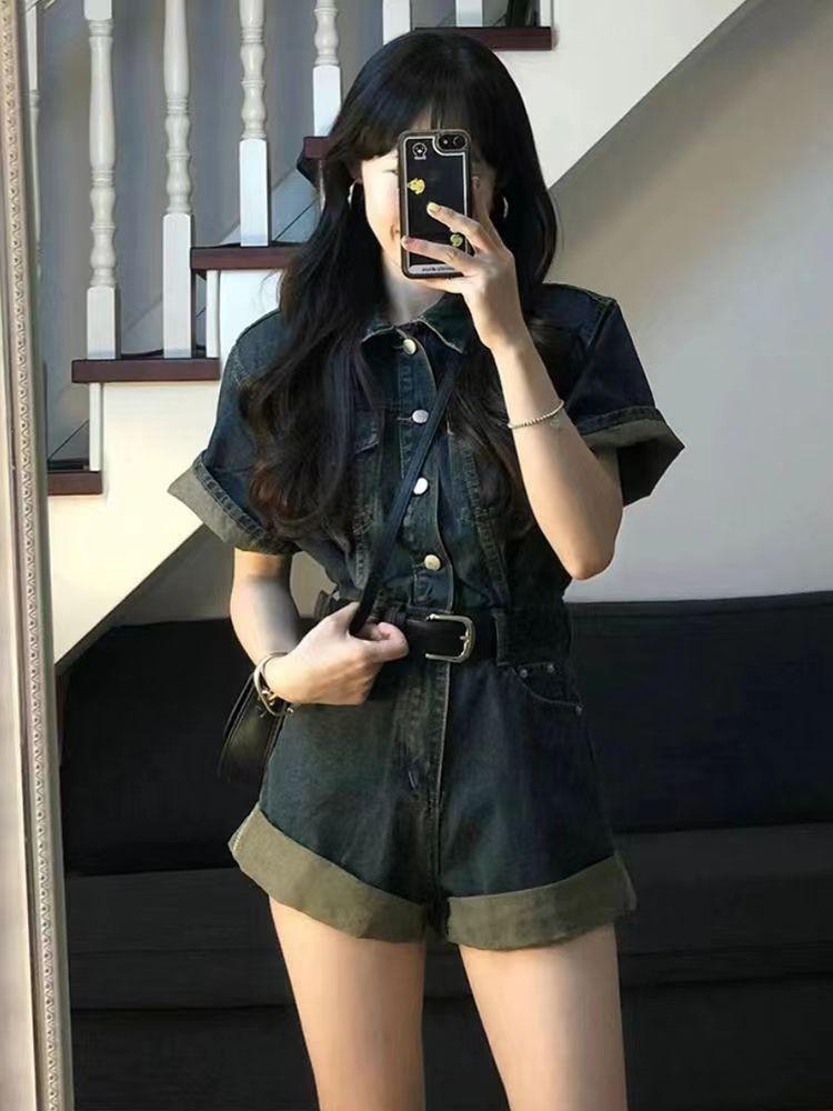 Product Introduction of Áo Jumpsuit Quần Denim Cổ Điển Mỹ Bộ Sưu Tập Người, Nữ Mùa Hè, Thiết Kế Mới, Bó Sát Eo, Bó Sát, Thời Trang, Bộ Đồ Ngắn Thường Ngày Một Mảnh, 4302 17