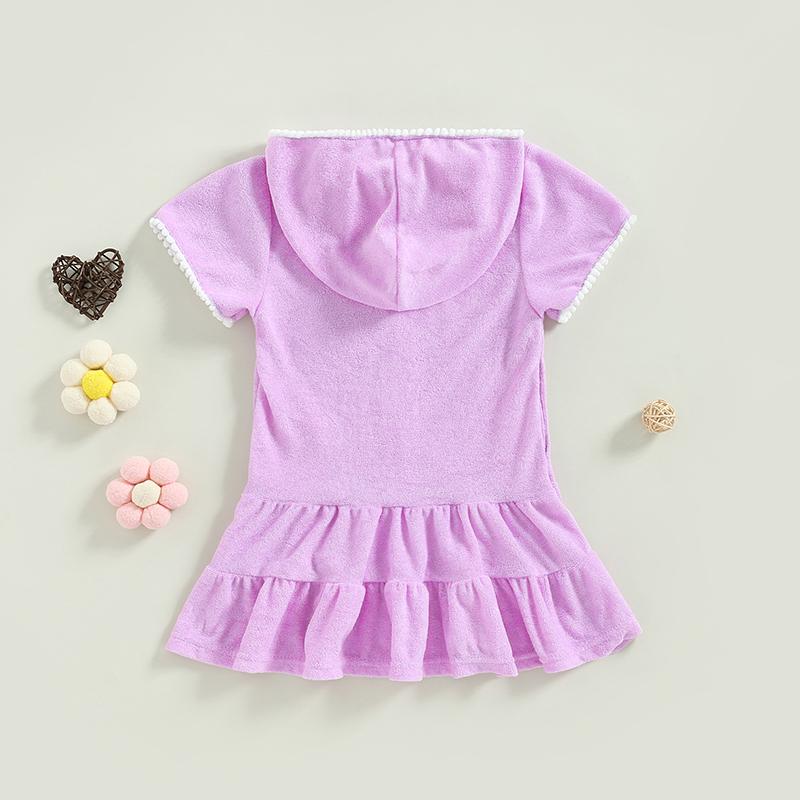 Product Introduction of Girls Swim Cover Up, Terry Bathing Suit Coverup Short Sleeve Zip Up Beach Dress for Kids Advised Age: 2-10 Years 42