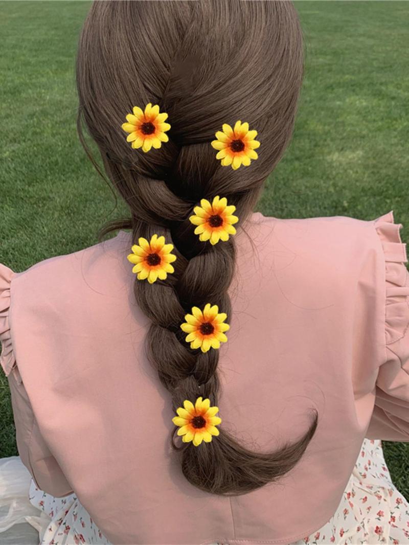 Product Introduction of 6pcs Boho Floral Decorative Hair Clips, Cute Sunflower Design Hair Accessories for Girls, Minimalist Headwear Suitable for Hair, Fashion Hair Accessories for Party, Daily Clothing Decor 12
