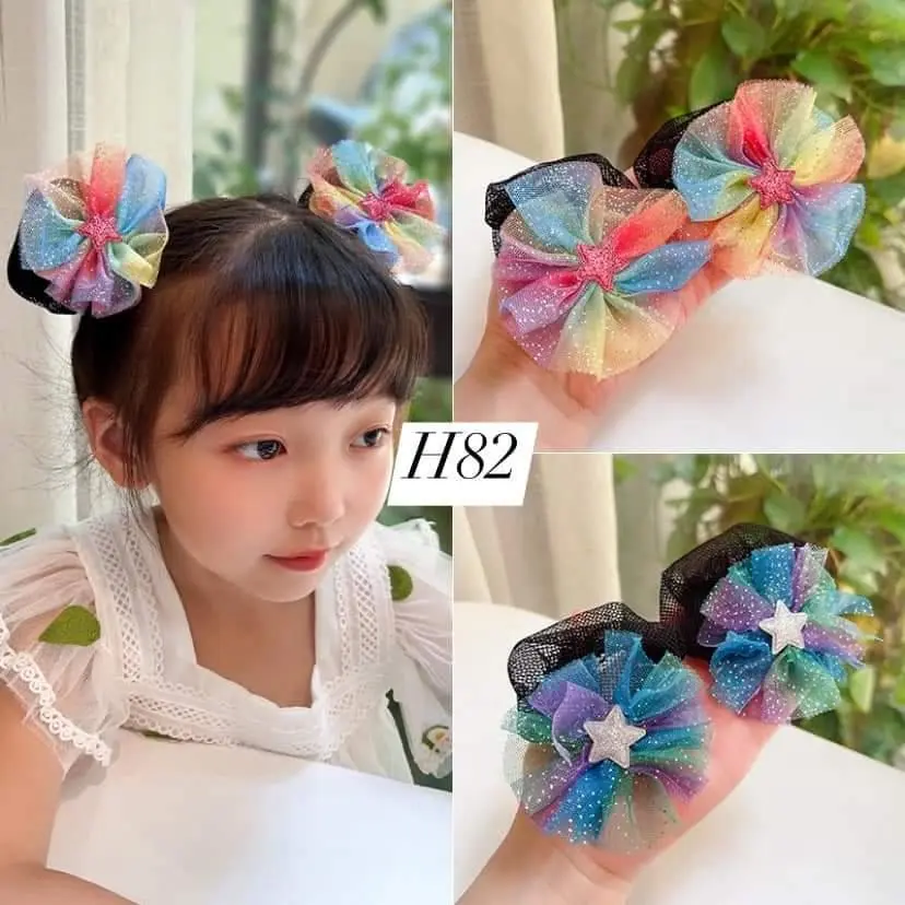 Kẹp tóc lưới búi tóc đính nơ xinh xắn cho bé