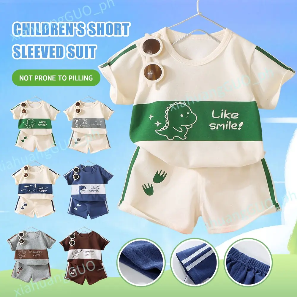 Toddler Baby Boys Girls Short Sleeves Fashion Terno Sets Cartoon Dinosaur Boy Clothes Set Tops T-shirt and Shorts 2PCS Casual and Sports Wear For 0-7 Years