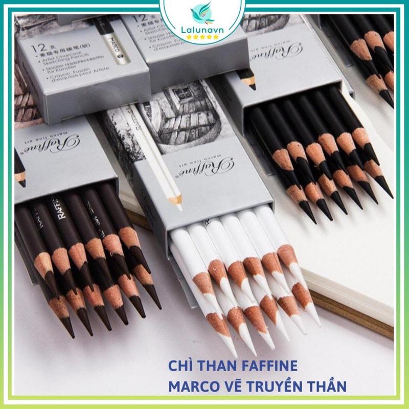 Bút Chì Than Raffine Màu Đen/ Trắng/ Nâu Cây Lẻ Của Marco, Chì Phác Thảo, Chân Dung Laluna - A22