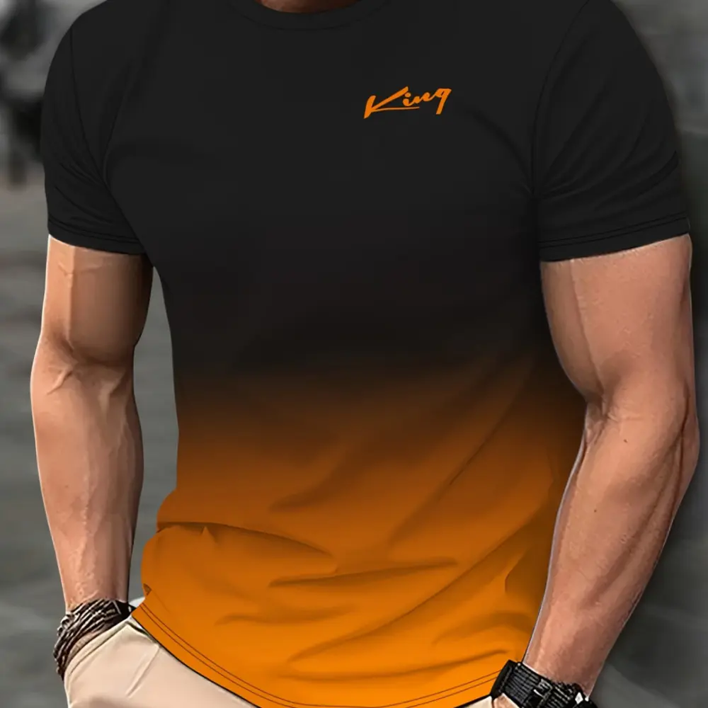 2024 Casual Men's T-Shirts Spring Clothing Ombre Shirts Oversized Short Sleeve Tops Boys Tees  Vintage For Mens T-Shirts