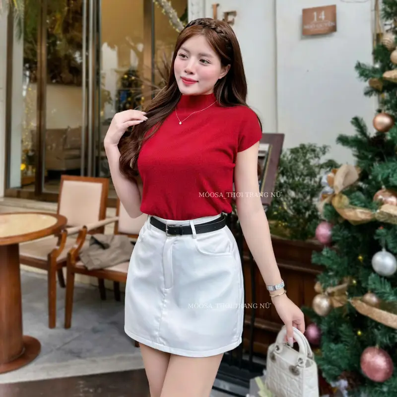 [ lẻ 1 cv, Combo 2 Cv] Chân Váy A Dáng Ngắn Moosa Cạp Lưng Cao Khoá Trước, Chất Xước Ép Mùng Đứng Phom CV3266 Women 1