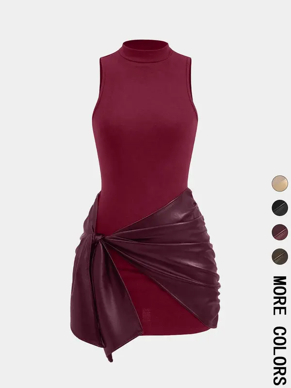 Women's Solid Ruched Knot Front Dress, Fashion Casual Sleeveless Dress for Daily Outdoor Wear, Ladies Clothes for All Seasons, Dresses, Womenswear 2
