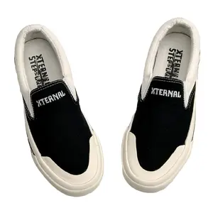 Sepatu Slip On Pria Wanita Hermoso XternalStepSure Middle White Bordir HF canvas kasual Flat Shoes