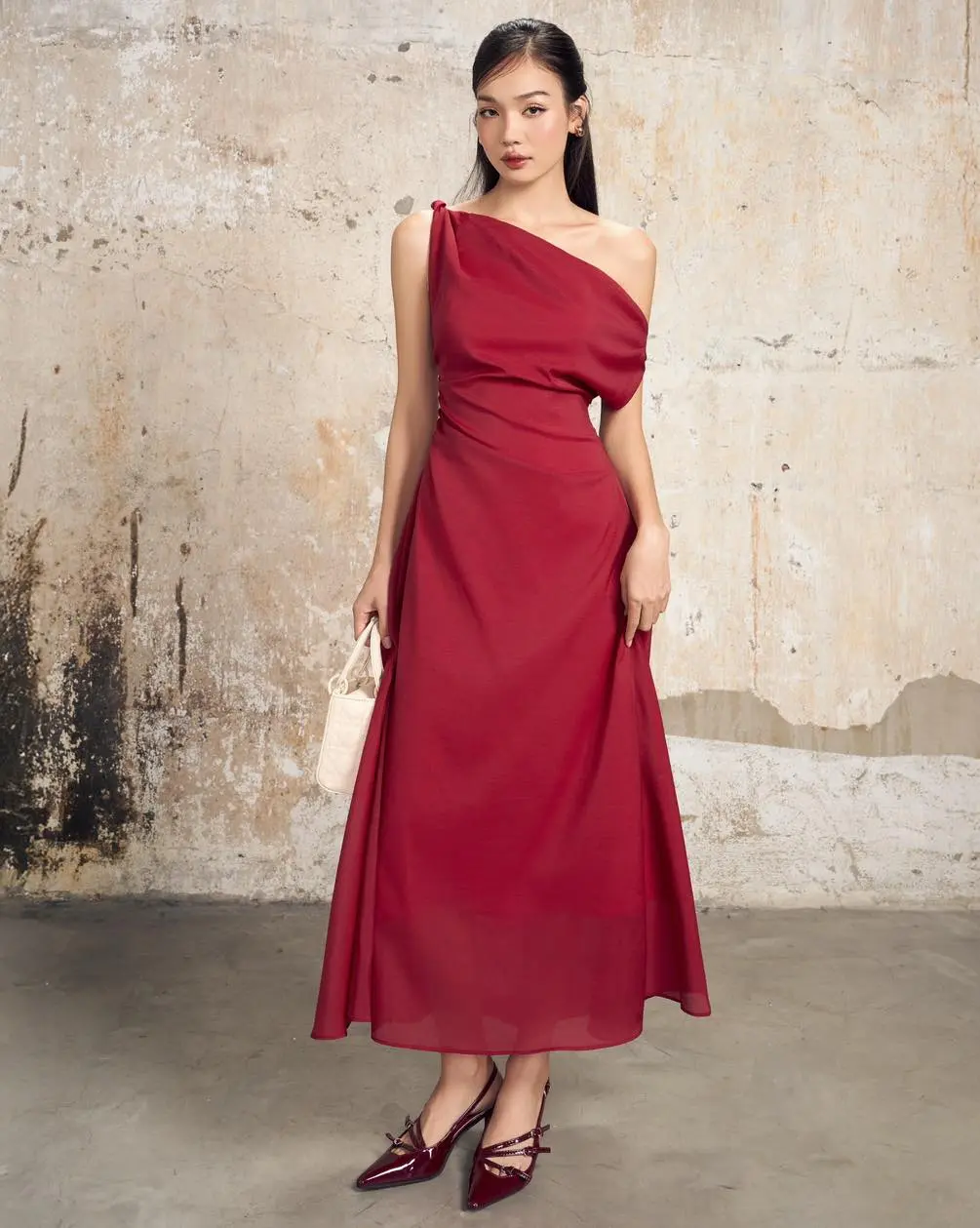 Ceci Cela - Đầm xoắn vai chiếc eo dáng xòe chất voan tơ Asym Dress Women