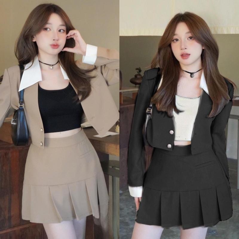 [Xả Kho] Set 3 Món Váy Áo + Áo Thun 3 Áo Vải Cotton lạnh Chân váy Vải Fo Thanh lịch bigsize nữ 40-95Kg Women Top Đen - A.1301