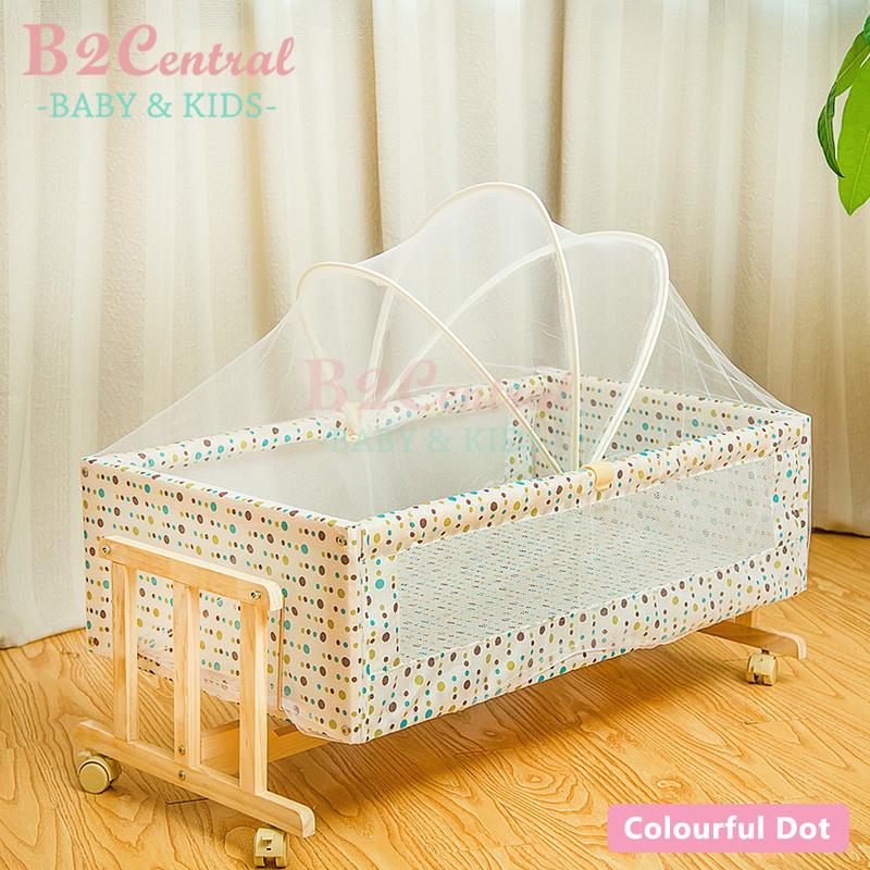 Baby Cradle Rocking Crib Wooden Newborn Baby Bassinet Bed Katil Bayi ...