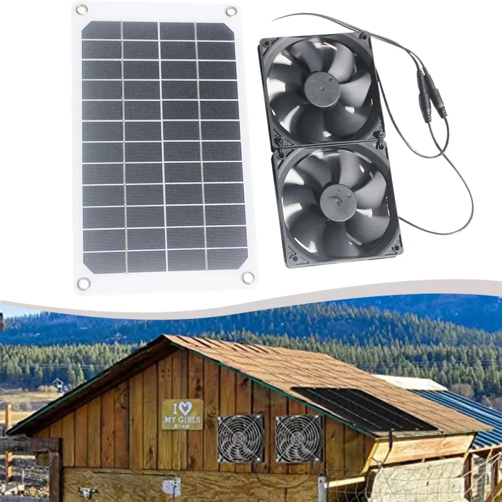 Solar Panel Dual Fans Kit 10w 12v Portable Ventilation Fan Outdoor Waterproof