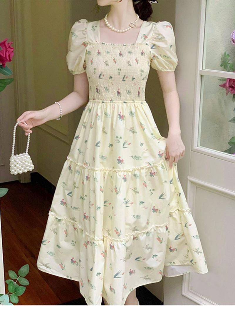 Product Introduction of Váy Hoa Màu Vàng, Phong Cách Hepburn Pháp Nghệ Thuật Và Thanh Lịch, Phong Cách Mori, Váy Mùa Hè Của Phụ Nữ, Che Bụng, Váy Giấu Flab 6
