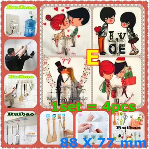 1 set 4 pcs Kait Gantungan Kuat Bebas Paku Dinding Dapur Toilet Suction Hook A005