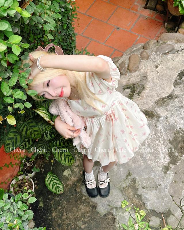 Đầm Bí Họa Tiết Nơ Hồng - Sana Mochi Dress (Ảnh thật Chérii chụp) 5