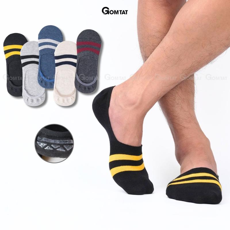 Set 5 đôi tất lười nam GOMTAT mẫu sọc ngang cao cấp, vớ nam đi giày lười có đệm cao su chống tuột gót Menswear - TATLUOI-SOCNGANG