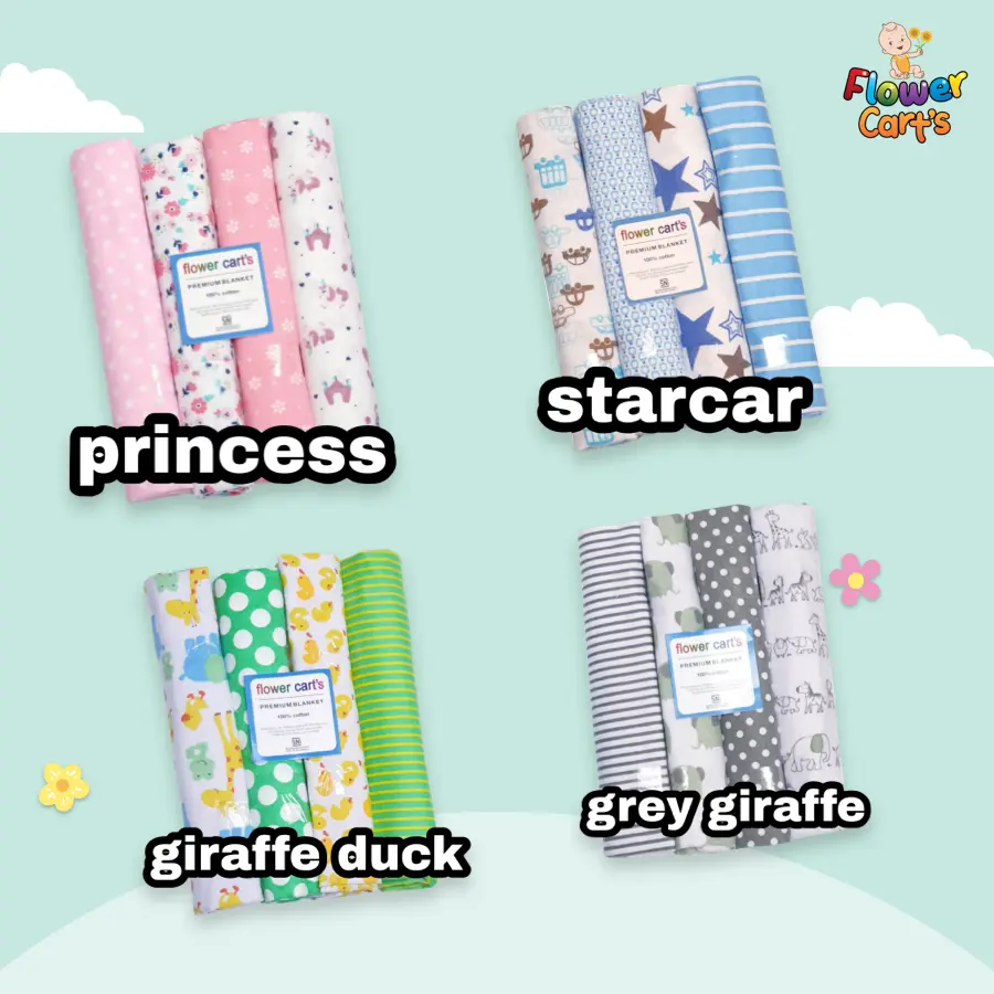 Flower Cart's Bedong 4 in 1 Motif bebas 102 X 72 cm / 4 Pcs Flower Cart's Bedong 4 in 1 Motif bebas 102 X 72 cm / 4 Pcs