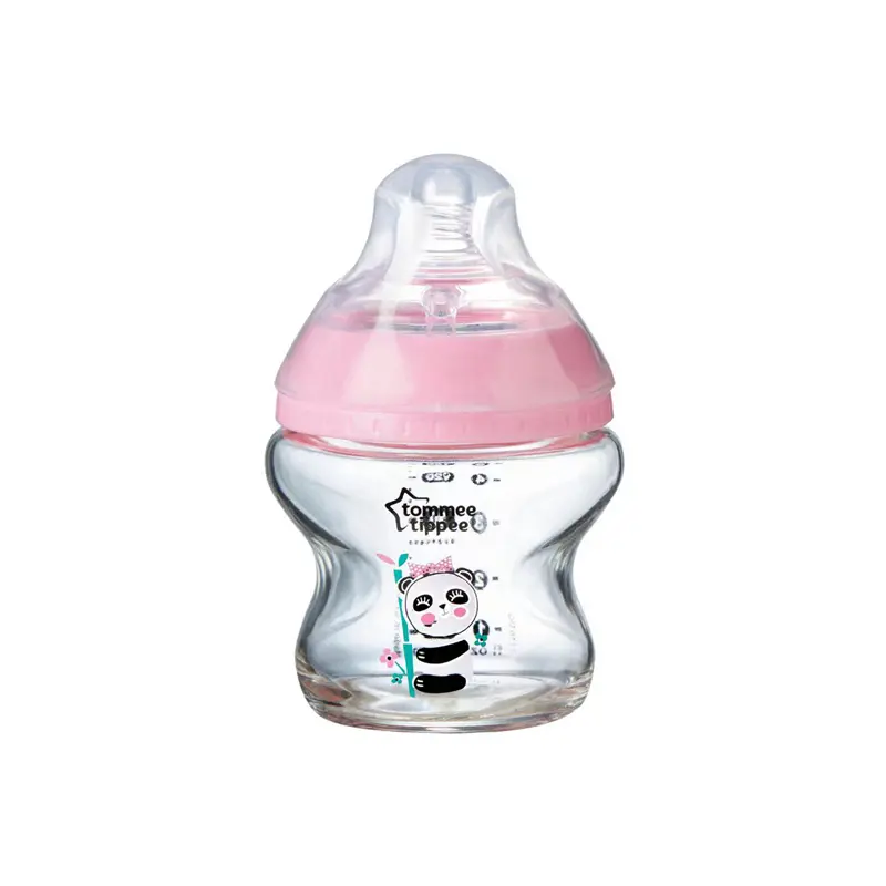 Bình ti cho bé bằng thủy tinh, Tommee Tippee, có núm vú, dòng chảy chậm, màu xanh lam và đỏ, có phụ kiện, thích hợp cho sữa mẹ của bé 4