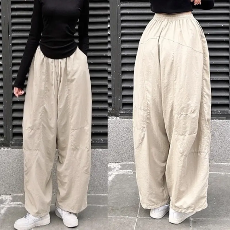 Parachute Harem Vintage Pants, High Quality Khaki Fabric Pants Easy To Move Japan Bigsize 90kg Womenswear Bottom Check Day