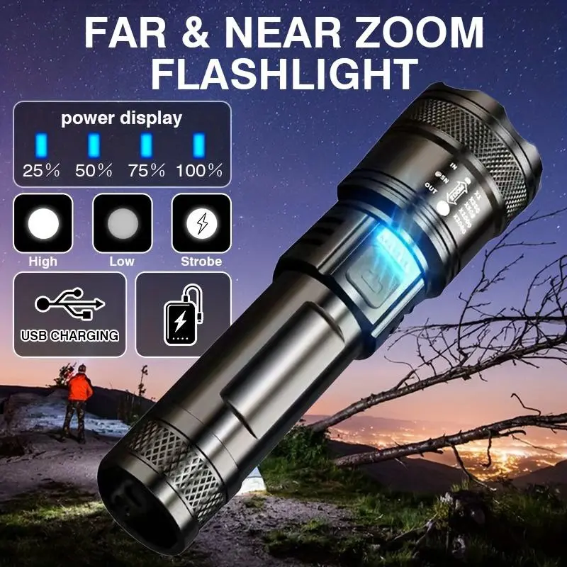 Local Ship White Laser Super Bright LED Flashlight with 3 Model Rechargeable Zoom Flashlight