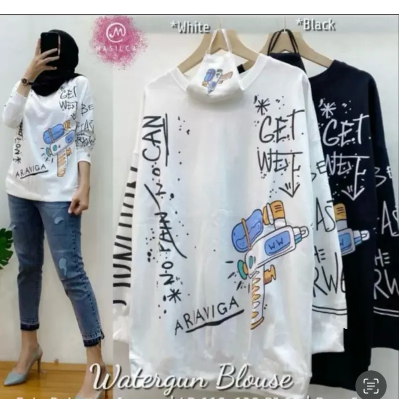 ATASAN WANITA WATERGUN KAOS WANITA LENGAN PANJANG BAJU WANITA Lembut Oversize Lembut Oversize 1