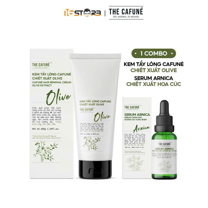 Combo Kem Tẩy Lông Olive Và Serum Arnica The Cafuné Dùng Được Cho Bikini, Chân, Tay, Nách 100ml Nữ Waxing