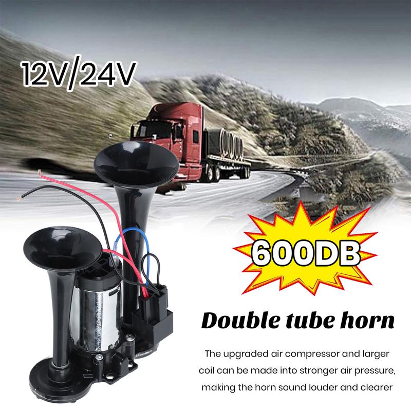 [EL] Air Horn Dual Trumpets with Compressor Simple Installation Universal Powerful Super Loud Truck Train Horn Kit 3