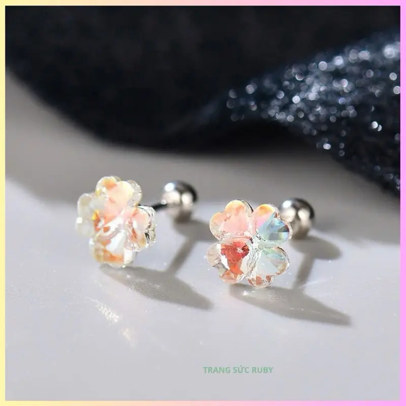 Bông tai hoa mai mắn xinh xắn lấp lánh ánh sáng thời trang mới ngọt ngào Trang Sức Ruby