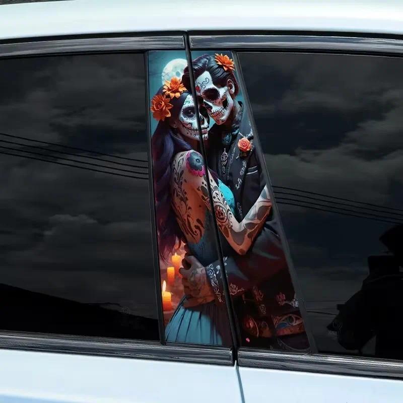 1PC Gothic Skeleton Couple Car Stickers Auto B Pillar Waterproof Halloween Decor DIY Car Doors Pillar Sunscreen Vinyl Decals 6