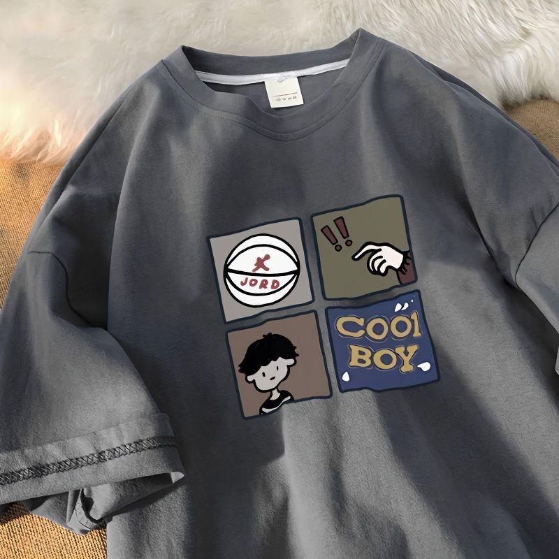 Áo thun COOL BOY tay lỡ unisex nam nữ phông form rộng teen cổ tròn freesize cotton giá rẻ basic dễ thương đơn giản ngầu Menswear Xám