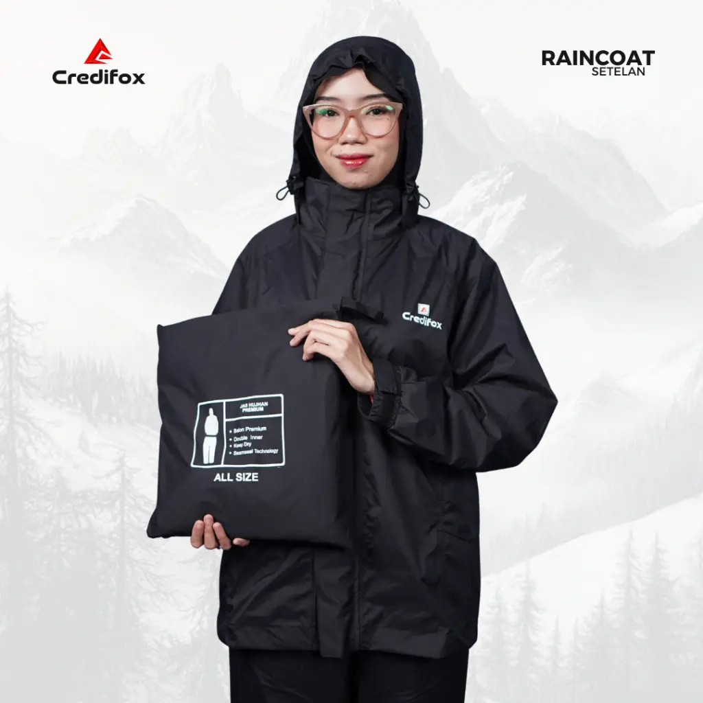 CREDIFOX Raincoat Setelan Bahan Taslan Balon Latex Thunder Rain Series Full Jahitan Seal - Jas Hujan Outdoor - Jas Ujan Waterproof