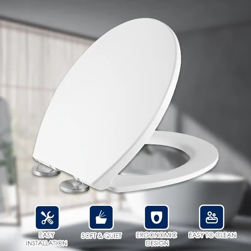 Product Introduction of [Quiet Toilet Seat] 1pc Soft & Ergonomic Quiet Close Toilet Seat Cover, Thickened PP Plastic Bowl Lid | Easy Clean, Non-Textile, No Electricity Needed for Bathroom Comfort 0