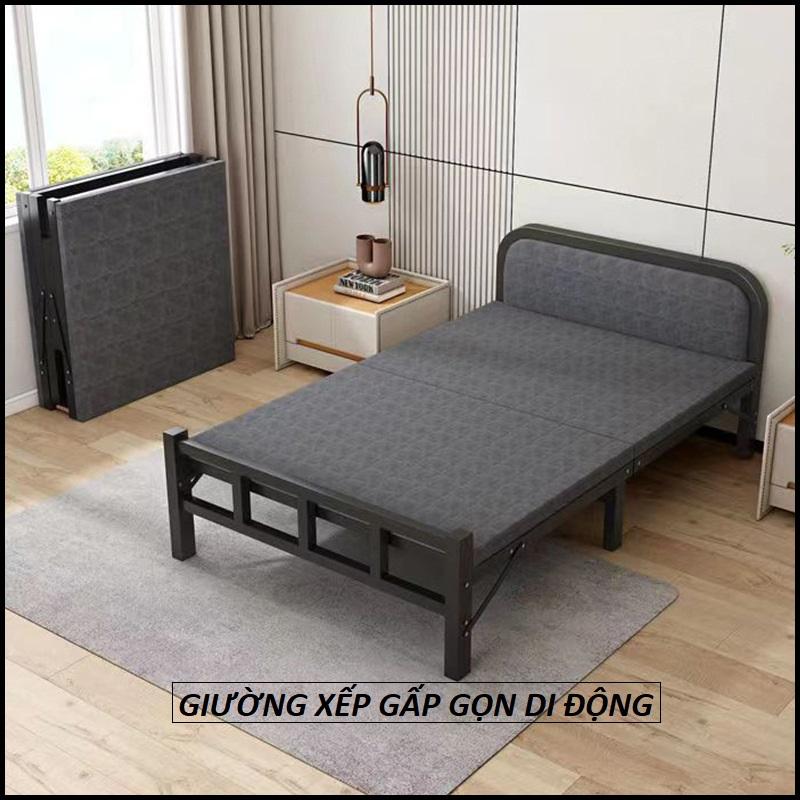 Giường gấp gọn di động khung thép phun sơn tĩnh điện. Lắp ráp cực đơn giản KT: rộng 70-1m2 dài 1m9