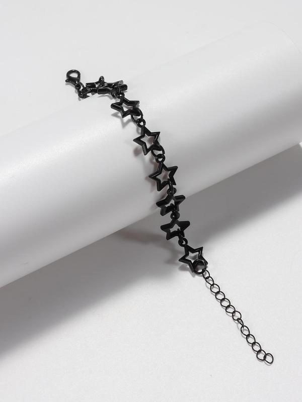 Black Star Design Link Bracelet, Fashionable Alloy Jewelry for Women & Men for Party, Modern Daily Clothing Decor, Trendy All-match & Exquisite Jewelry for Birthday Gift 2
