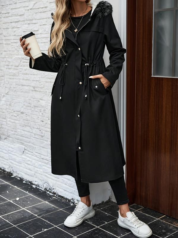 Women's Solid Zip Up Fleece Hooded Coat, Casual Long Sleeve Thermal Lined Outerwear for Fall & Winter, Ladies Clothes for Daily Wear 2