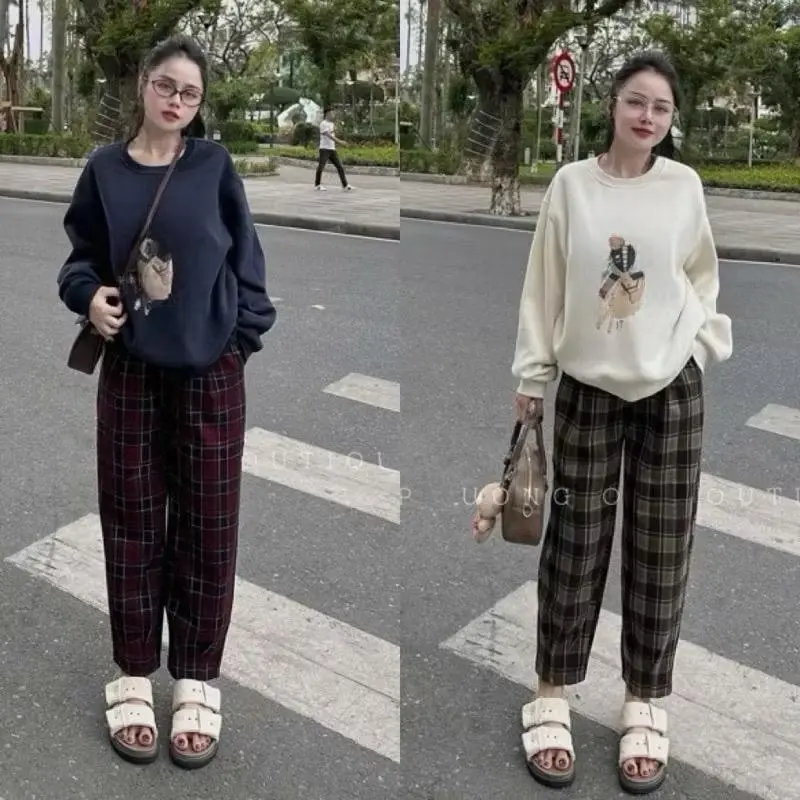 Quần dạ kẻ dáng baggy cạp chun co giãn_HuongGiang.Clothing