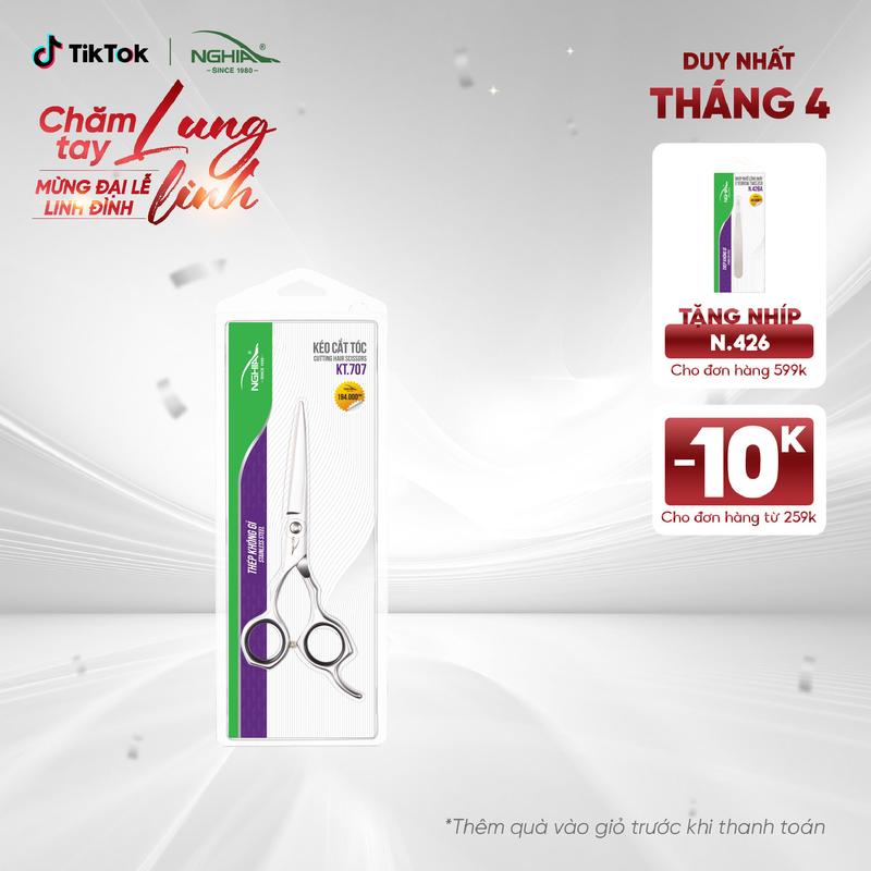 Kéo Cắt Tóc Thép Không Gỉ Cao Cấp KỀM NGHĨA KT.707 (Lưỡi ngắn 140mm)