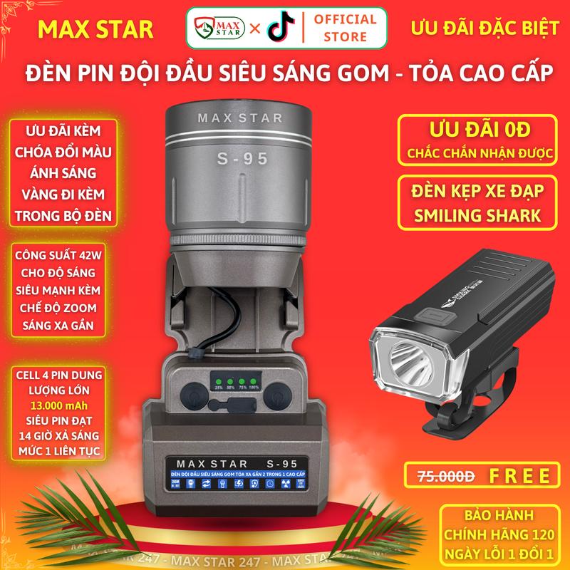 Đèn pin đội đầu siêu sáng MAX STAR S95 zoom xa gần công suất cao 42W soi xa 1200 mét siêu pin trâu dendo ida đènpin