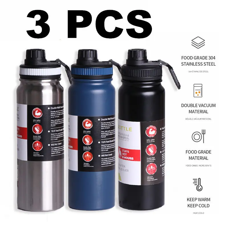 【3 PCS】600ml/1000ml Flask Tumbler Hot And Cold 24 Hours 304 Stainless Original Sale Vacuum Bottle Tumbler Flash Tumbler Water Bottle Tumbler For Cycling Vacuum Flask Thermos Water Bottle Container Tumbler For Kids Boys Adult Legit Original Sale