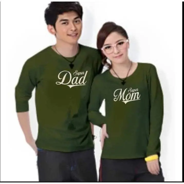 (HARGA SUDAH DAPAT 2 BAJU) Kaos Couple SUPER DAD MOM Lengan Panjang Bahan Katun Soft Sablon Printing Digital DTF Distro Cewek Cowok Pasangan Oblong Dewasa Lembut Wanita