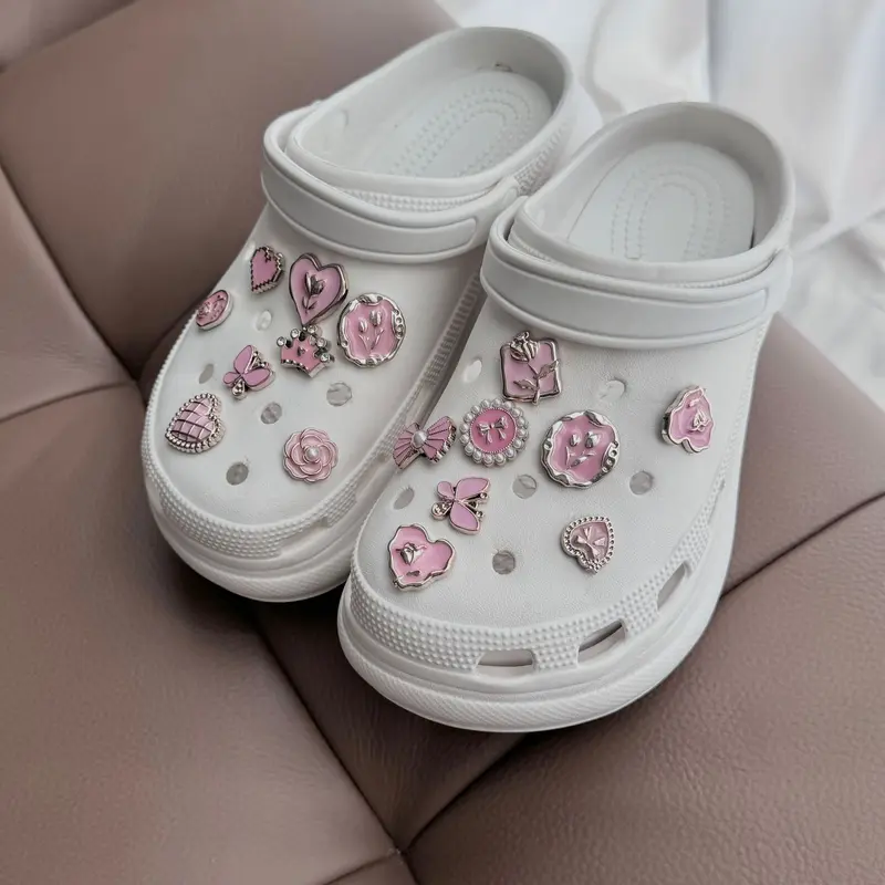Charm Jibbitz Giày, Màu Hồng, 16 Chiếc, Có Thể Tháo Rời, Trang Trí, Đính Ngọc Trai Và Kim Cương, Khóa Giày Cho Giày Cao Su Lỗ 3