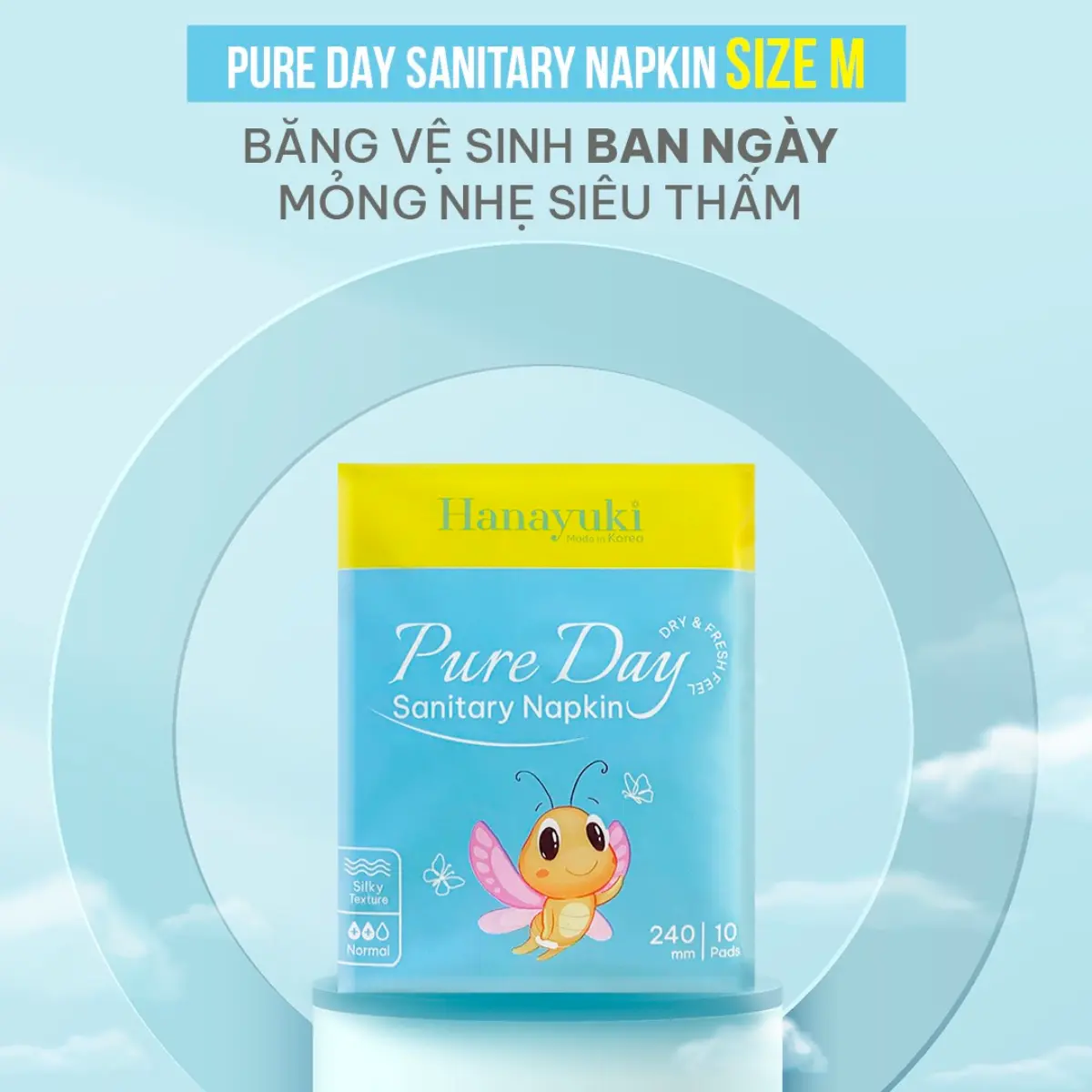 Băng vệ sinh ban ngày Hanayuki Pure Day Sanitary Napkin 10 miếng có cánh 24cm