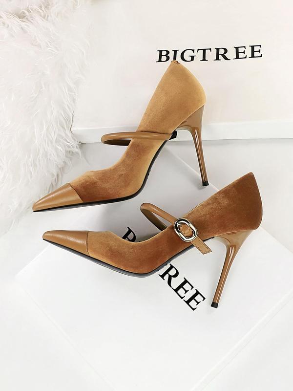 Women's Minimalist Temperament Solid Color Pointed Toe Stiletto Heels, Elegant Buckle Design High Heels for Party, Fashionable Heels for Women, Gift Ideas for Women Heelys, Shoes for Women 9