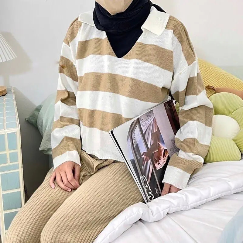 BLOUSE FUJI CROP TOP RAJUT BLASTER  - ATASAN STRIPE RAJUT - BLOUSE KNIT 4