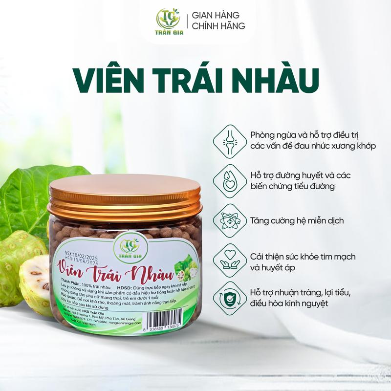 Viên Trái Nhàu Nguyên Chất - Trần Gia - Tự Nhiên, Hỗ Trợ Các Vấn Đề Về Xương Khớp Và Tiêu Hóa, Làm Đẹp Da
