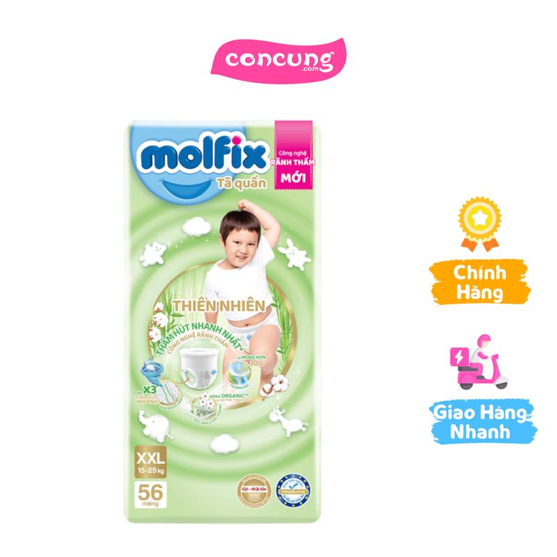 Bỉm tã quần Molfix thiên nhiên size XXL 15-25kg 56 miếng  giao bao gì ngẫu nhiên  