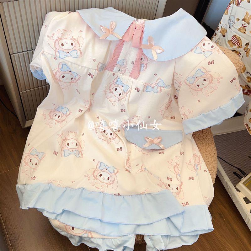 Bộ Đồ Ngủ Giai Điệu Dễ Thương Phong Cách INS Cho Nữ, Quần Đùi Ngắn Tay Hoạt Hình Ngọt Ngào Mới, Bộ Đồ Mặc Nhà Cho Học Sinh, Mùa Hè