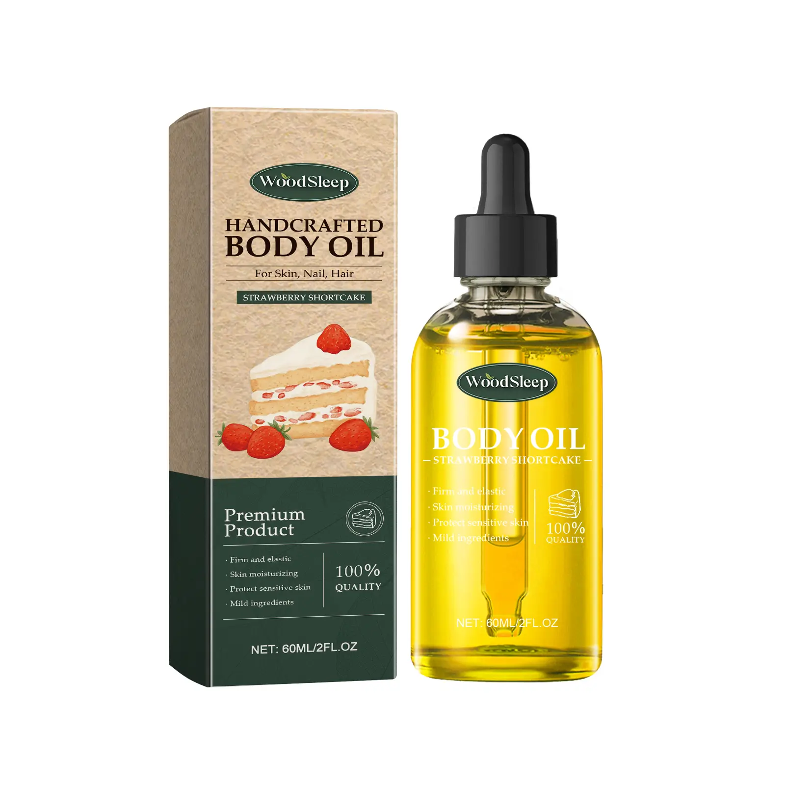 WoodSleep Strawberry Shortcake Body Oil Refreshing Hydrating Nourishing Full Body Skin Softening Massage Oil