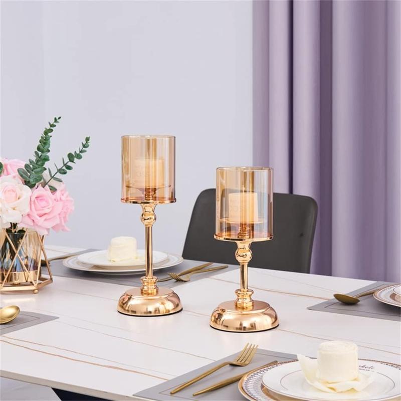 Modern Clear Glass Candle Holder without Candle, 1 Count Elegant Candle Holder, Home Decor for Living Room, Dining Table Decoration Center 2