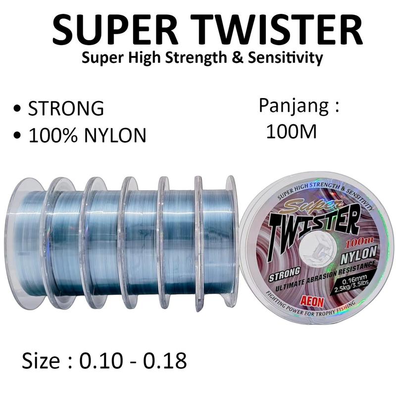 Aeon Super Twister 0.16 Panjang 100m Senar Kenur Pancing 100% Nylon Lentur Kecil Super Strong Kuat Mudah Tenggelam Anti Keriting Murah Berkualitas Wicaksono Jaya Fishing 0