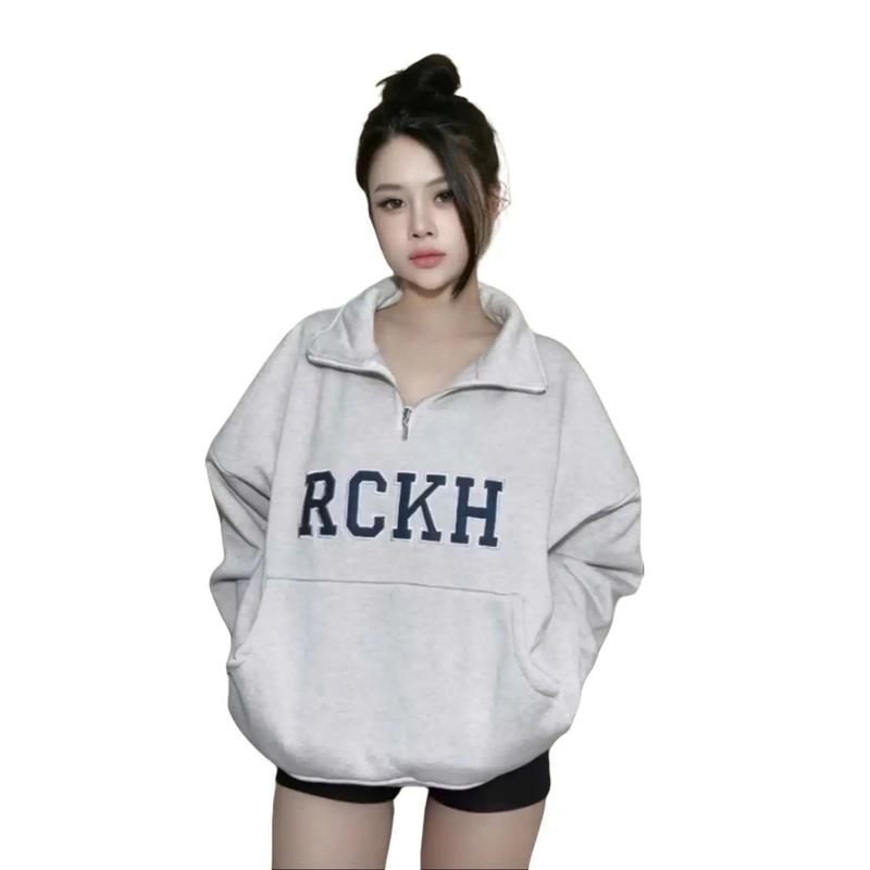 Áo sweater Polo unisex chất nỉ ngoại dáng rộng có khóa kéo lửng M182